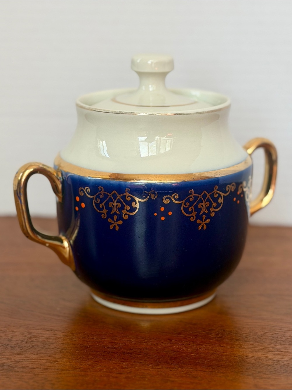 Vintage Lomonosov LFZ Russian Porcelain Sugar Bowl - Cobalt Blue & Gold